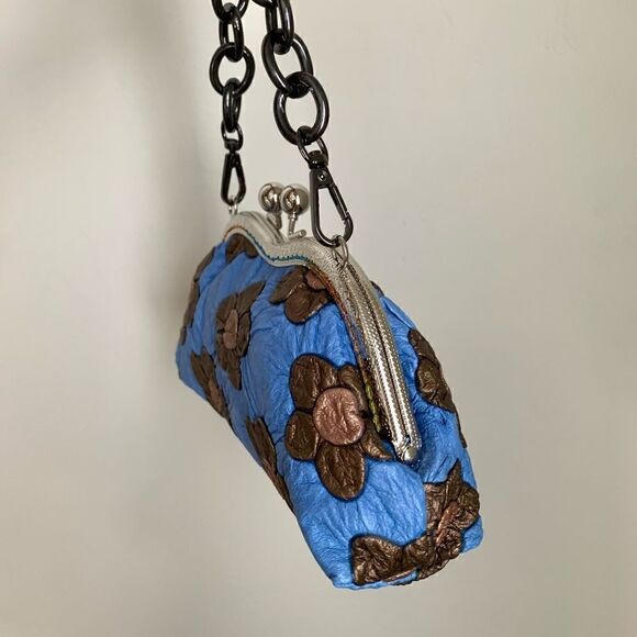 Vintage Embossed Floral Leather Clutch/Wristlet/Crossbody & 2 Chain Styles - Picture 12 of 14